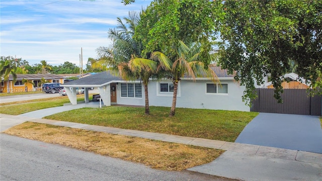 single story home featuring a front yard and a carport