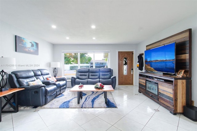 living room featuring light tile patterned floors