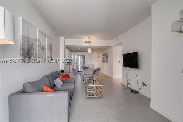 living room featuring tile patterned flooring