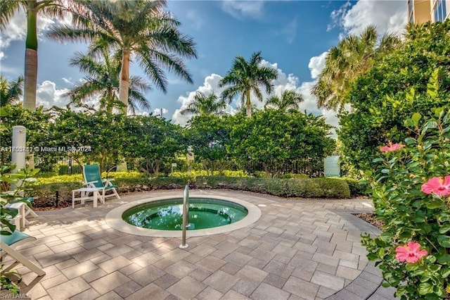 view of pool with an in ground hot tub and a patio