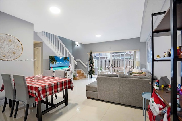 living room featuring light tile patterned floors