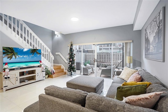 view of tiled living room