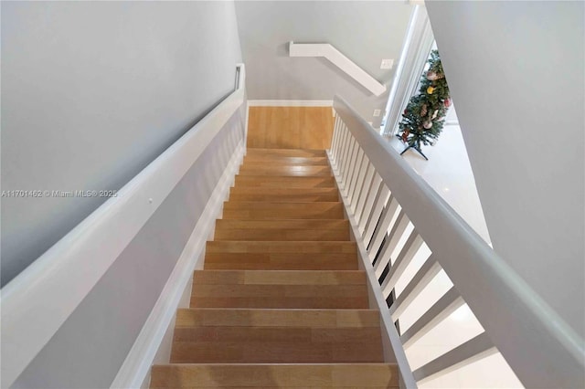 staircase with wood-type flooring