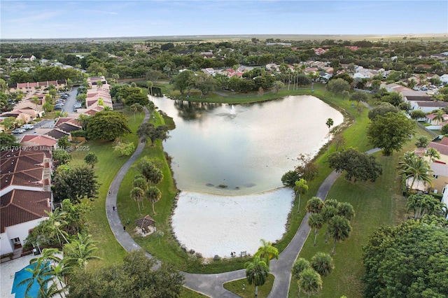 aerial view with a water view