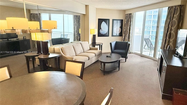 17375 Collins Ave Unit 2406, Sunny Isles Beach, FL 33160 - living area with a textured ceiling and carpet floors