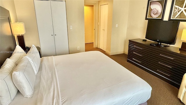 carpeted bedroom featuring a closet