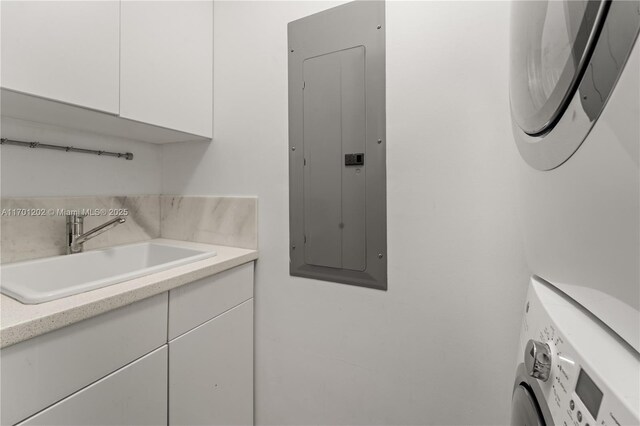 bathroom featuring vanity and an enclosed shower