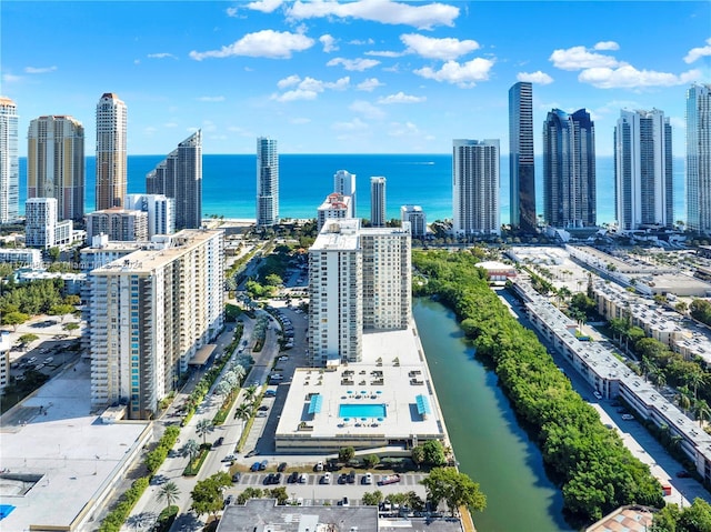 aerial view with a water view