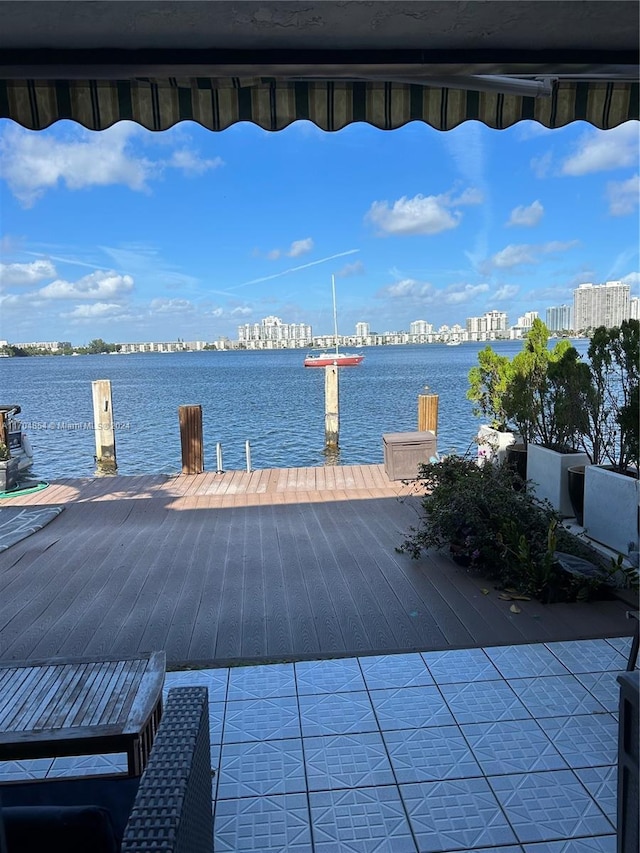 dock area with a water view