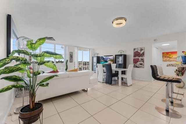 living room featuring light tile patterned floors