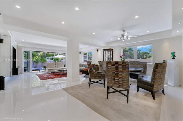 interior space featuring ceiling fan