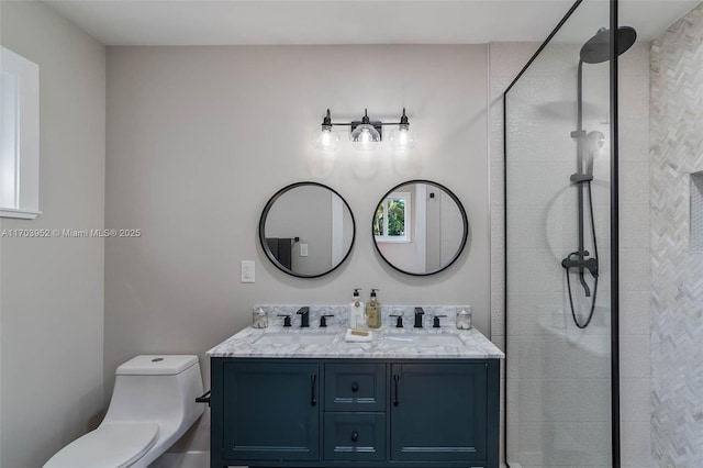 19450 SW 125th Ave, Miami, FL 33177 - bathroom with double vanity, a tile shower, and toilet