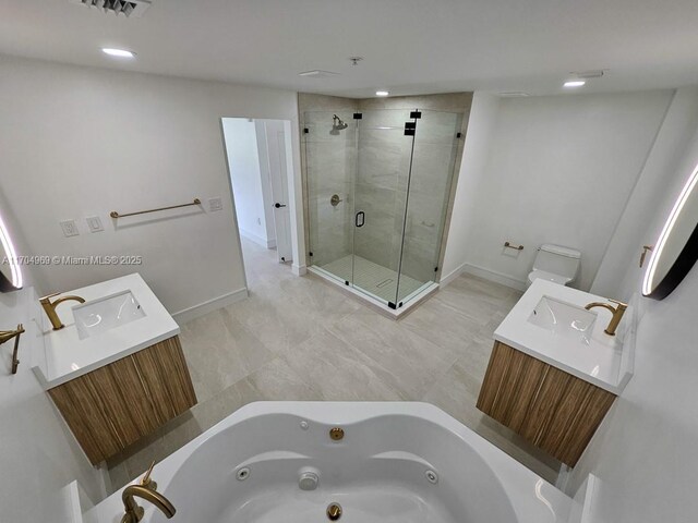 bathroom with a shower with shower door