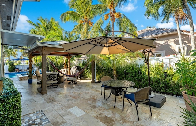 view of patio featuring a fenced in pool