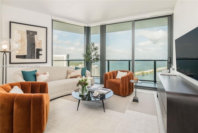 living room with floor to ceiling windows