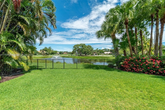 view of yard with a water view