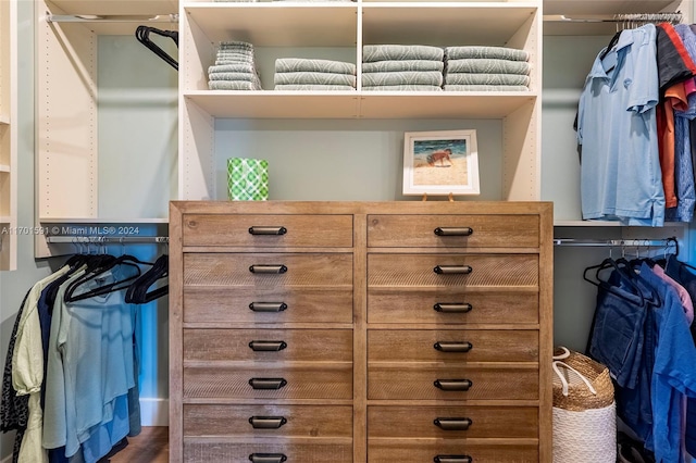 spacious closet with dark wood-type flooring