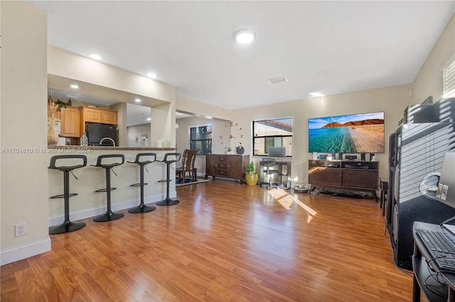 living room with light hardwood / wood-style flooring