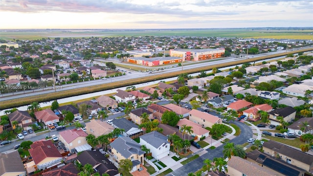 view of aerial view at dusk