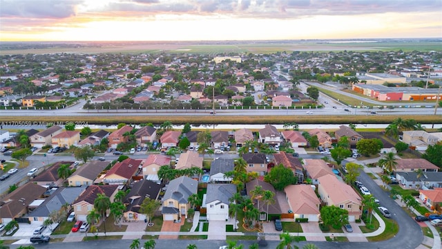 view of aerial view at dusk