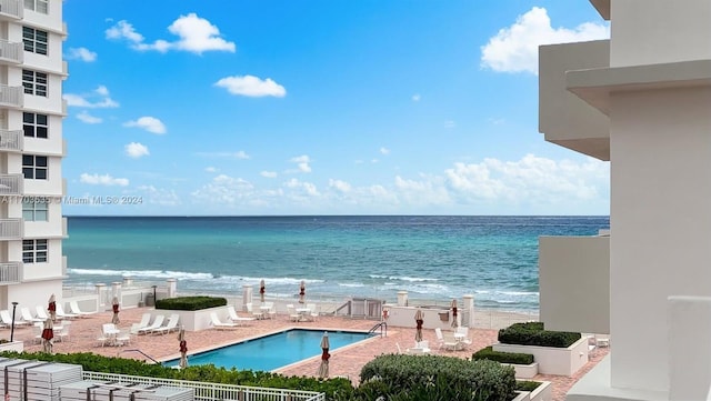 view of water feature featuring a beach view