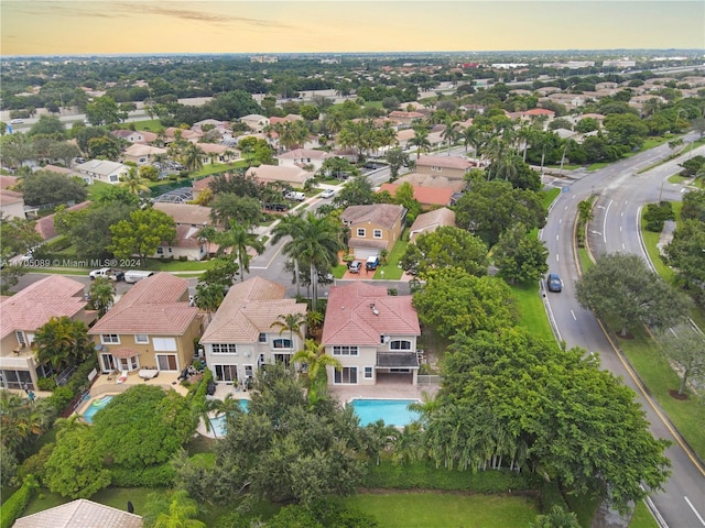 view of aerial view at dusk