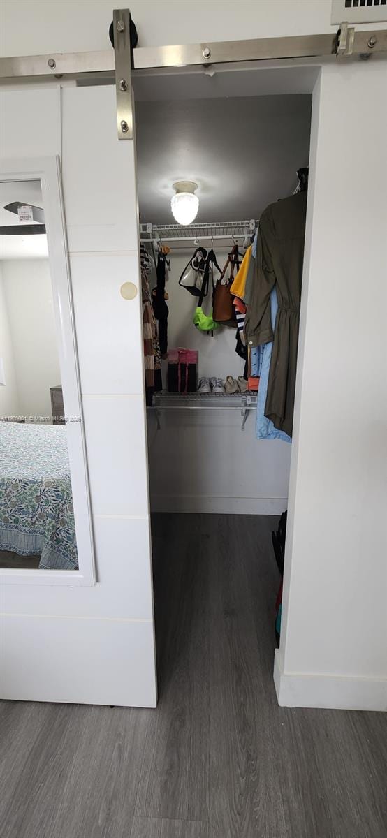 walk in closet featuring dark wood-type flooring