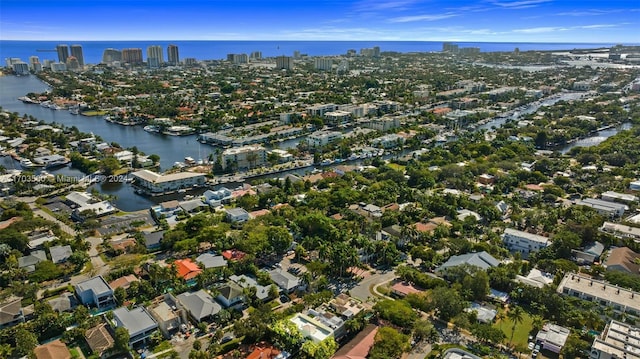 bird's eye view featuring a water view