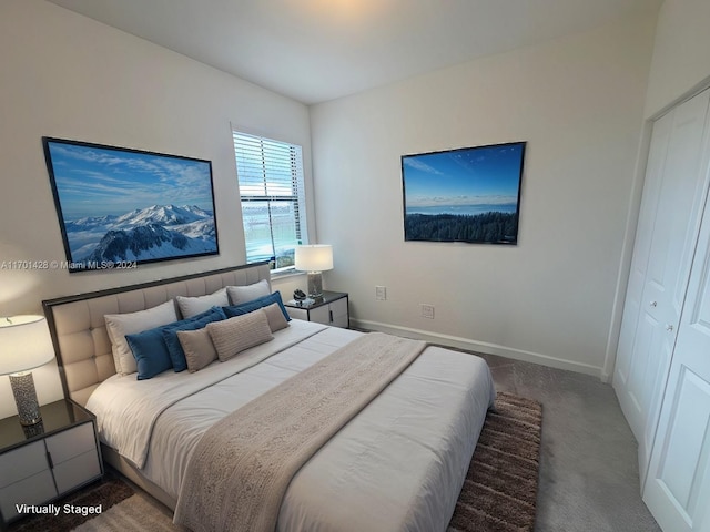 carpeted bedroom featuring a closet