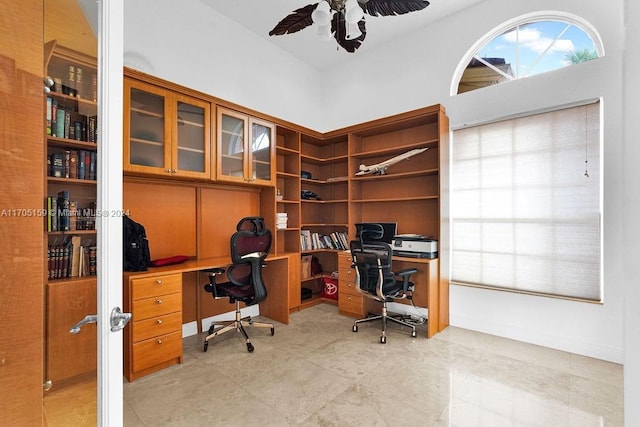 office area featuring ceiling fan