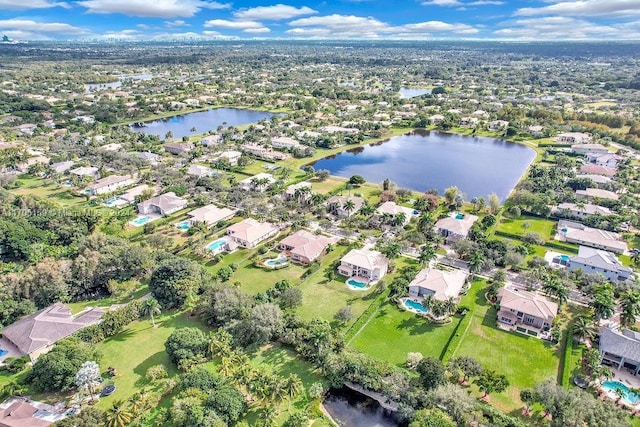 aerial view featuring a water view