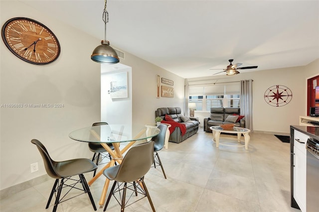 dining area featuring ceiling fan