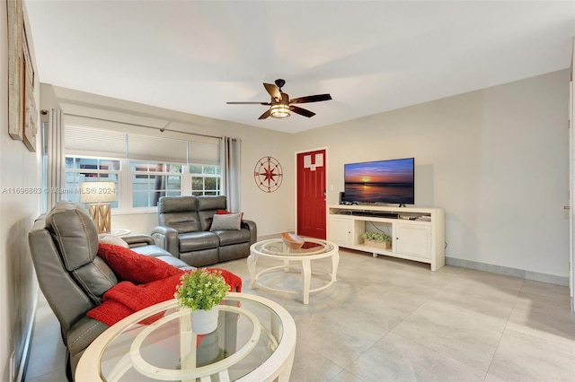 living room with ceiling fan