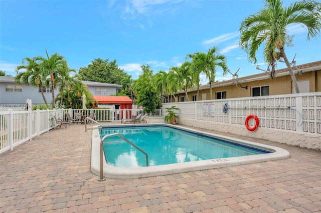 view of swimming pool with a patio area