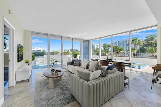 living room featuring expansive windows