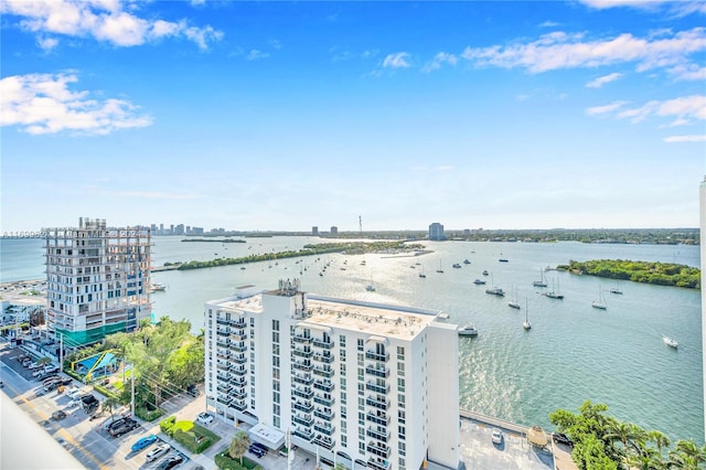 aerial view with a water view