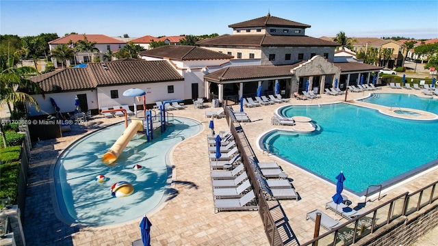 view of pool featuring a patio area