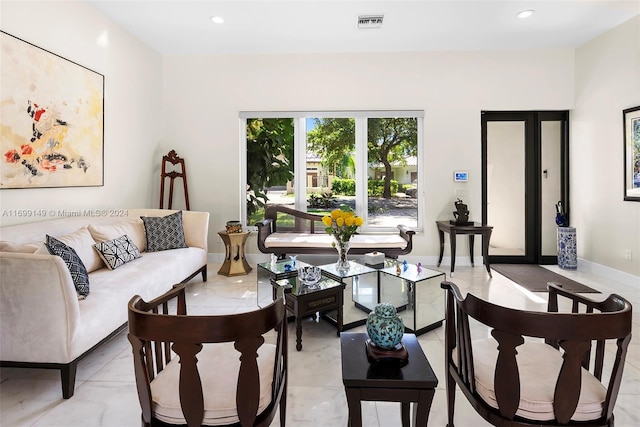 living room featuring french doors