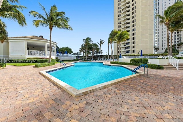 view of pool featuring a patio