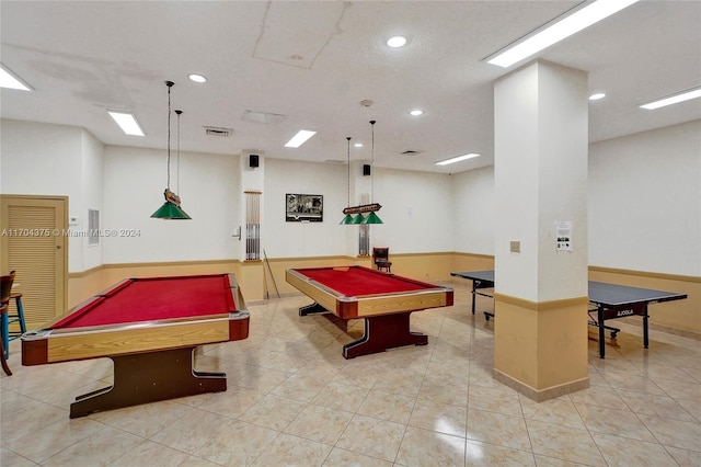 rec room featuring light tile patterned floors and pool table