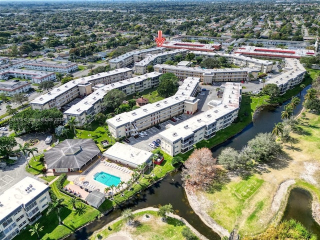 bird's eye view featuring a water view