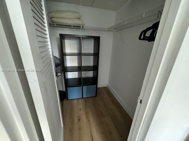 walk in closet with wood-type flooring