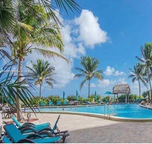 view of swimming pool with a patio area