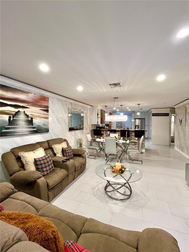 living room with light tile patterned floors