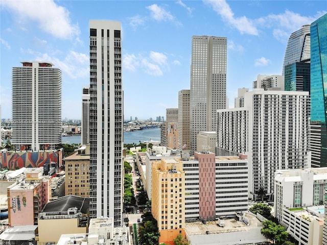 property's view of city featuring a water view