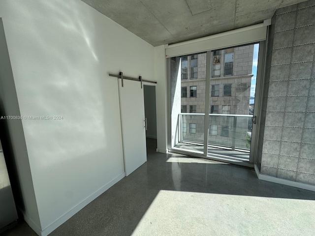 spare room with a barn door and a wealth of natural light