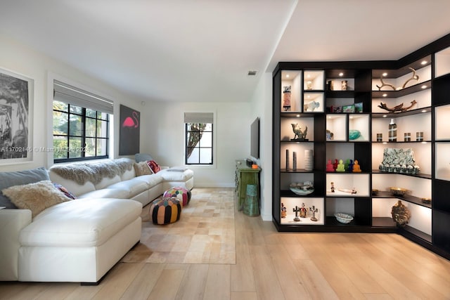 living room with light wood-type flooring