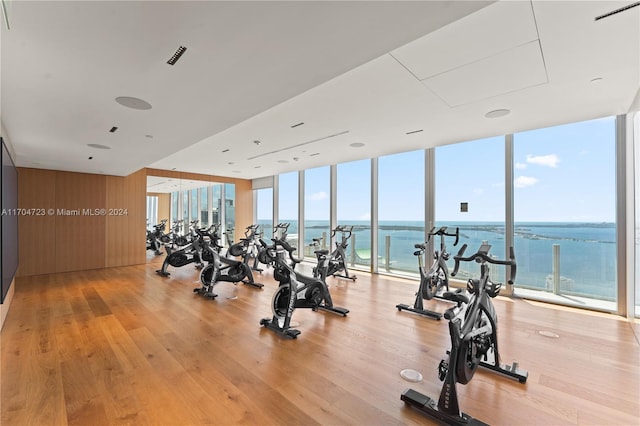 exercise room featuring expansive windows and a healthy amount of sunlight