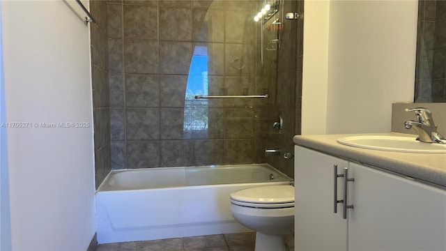 full bathroom with tile patterned floors, vanity, toilet, and shower / bathtub combination