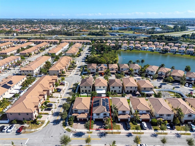 aerial view with a water view